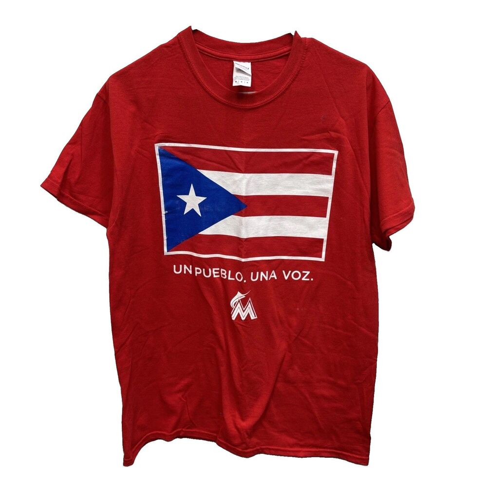 Gildan Puerto Rican Day T shirt Flag Graphic  Marlin Game Celebration Cotton Red